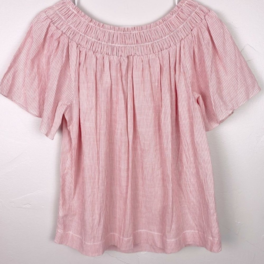 A New Day Pink Striped Women's Off the Shoulder Top!